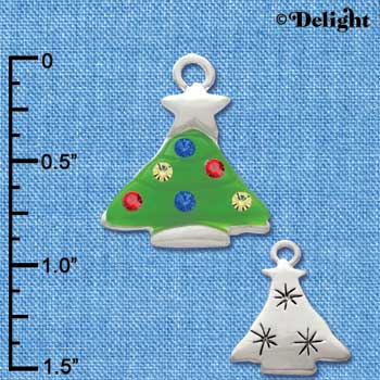 C2955 - Green Resin Christmas Tree with Swarovski Crystals - Silver Charm