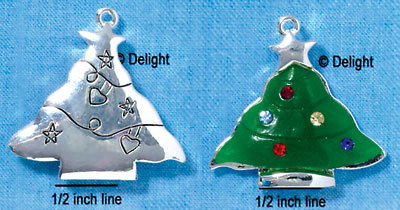 C2959 - Large Resin Christmas Tree Pendant with Swarovski Crystals - Silver Pendant