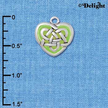 C2964 - Silver Celtic Knot Heart with Green Resin - Silver Charm