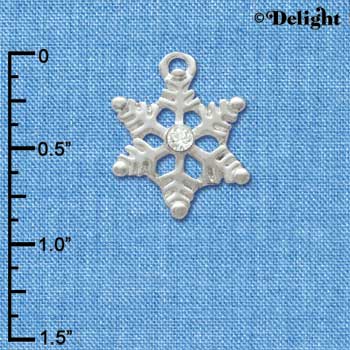 C2965 - Silver Snowflake Charm with Clear Swarovski Crystal - Silver Charm