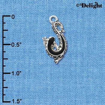 C2970* - Black Enamel Lizard - Silver Charm (Left or Right)