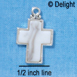 C2976 - Faux White Marble Resin Cross - Silver Charm