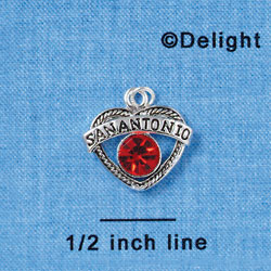 C2988 - San Antonio Open Heart with Red Swarovski Crystal - Silver Charm