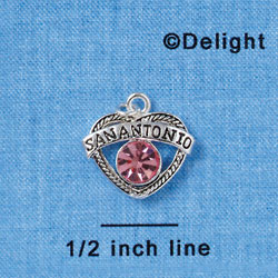 C2989 - San Antonio Open Heart with Light Pink Swarovski Crystal - Silver Charm