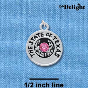C3003 - Seal of Texas with Hot Pink Swarovski Crystals - Silver Charm