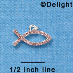 C3022* - Small Light Pink Swarovski Crystal Christian fish - Silver Charm