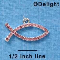 C3024* - Large Light Pink Swarovski Crystal Christian fish - Silver Charm