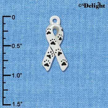 C3025 - Small Antiqued Silver Ribbon with Paws - Silver Charm