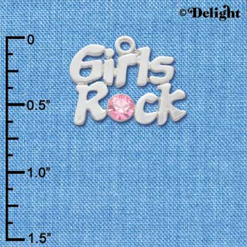 C3028 - Silver Girls Rock with Pink Swarovski Crystal - Silver Charm