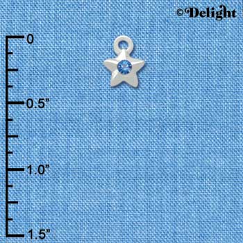 C3033 - Mini Silver Star with Sapphire Swarovski Crystal - Silver Charm
