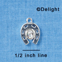 C3081 - Silver Horseshoe with Large Oval Clear Swarovski Crystal - Silver Charm