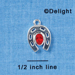 C3082 - Silver Horseshoe with Large Oval Red Swarovski Crystal - Silver Charm