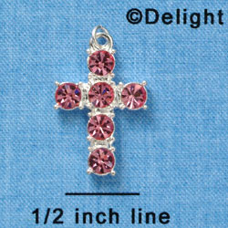 C3105 - Large Light Pink 6 Stone Swarovski Crystal Cross - Silver Charm