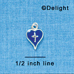 C3133 - Blue Enamel Heart with Silver Cross - Silver Charm