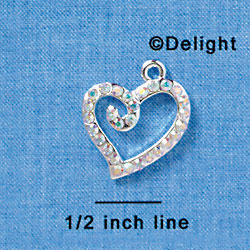 C3140 - Clear AB Swarovski Curled Heart - Silver Charm (Left and Right)