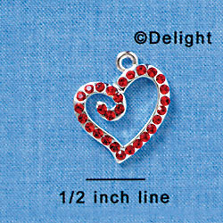 C3141 - Red Swarovski Curled Heart - Silver Charm (Left and Right)
