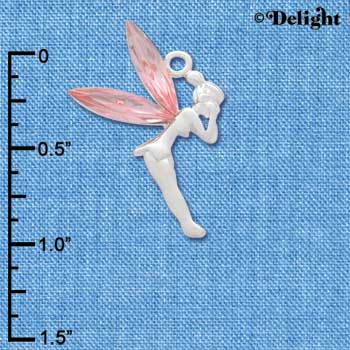 C3149 - Silver Fairy with Pink Swarovski Crystal Wings - Silver Charm
