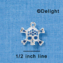 C3162 - Silver Skull and Crossbones with Sapphire Blue Swarovski Crystals - Silver Charm