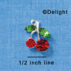 C3164 - Red Swarovski Cherries with Emerald Swarovski Leaves - Silver Charm