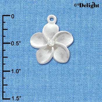 C3263 - Large Silver Plumeria Flower with Swarovski Crystal Accent- Silver Charm