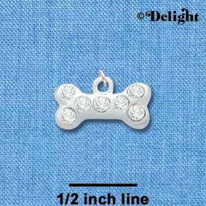 C3298 - Dog Bone with Clear Swarovski Crystals - Silver Charm