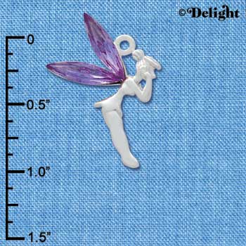 C3311 - Large Silver Fairy with Purple Resin Wings - Silver Charm