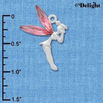C3312 - Large Silver Fairy with Pink Resin Wings - Silver Charm