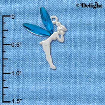 C3314 - Large Silver Fairy with Blue Resin Wings - Silver Charm