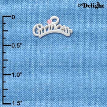 C3316 - Silver Princess with Pink Swarovski Crystal - Silver Charm