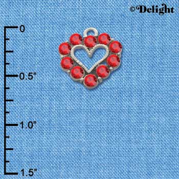 C3319 - Open Heart with Red Swarovski Crystal Border - Silver Charm