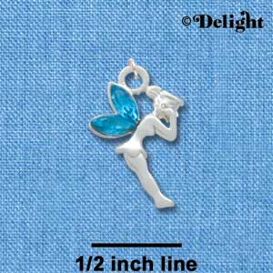 C3329* - Small Silver Fairy with Blue Resin Wings - Silver Charm (left and right)