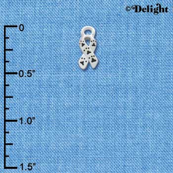 C3339 - Mini Silver ribbon with Paw Prints - Silver Charm