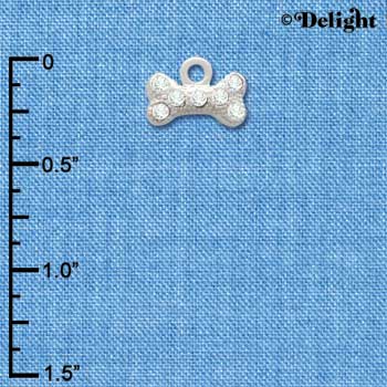 C3345 - Mini Swarovski Clear Crystal Dog Bone - Silver Charm