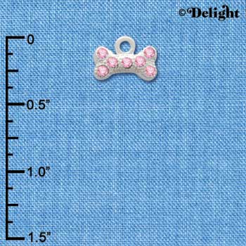 C3346 - Mini Swarovski Pink Crystal Dog Bone - Silver Charm