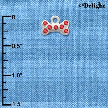 C3348 - Mini Swarovski Red Crystal Dog Bone - Silver Charm