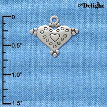 C3351+ - Large Antiqued Silver Heart with Dots - 2 Sided - Silver Charm