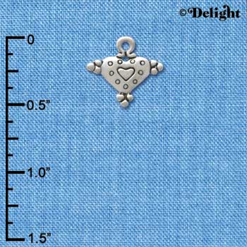 C3352+ - Mini Antiqued Silver Heart with Dots - 2 Sided - Silver Charm