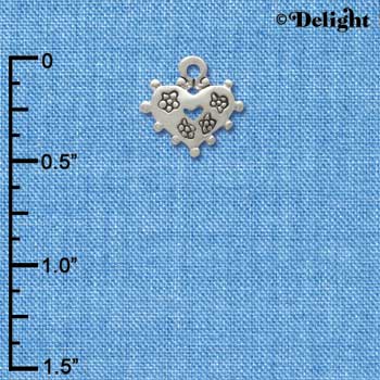 C3354+ - Mini Silver Heart with Flowers - 2 Sided - Silver Charm