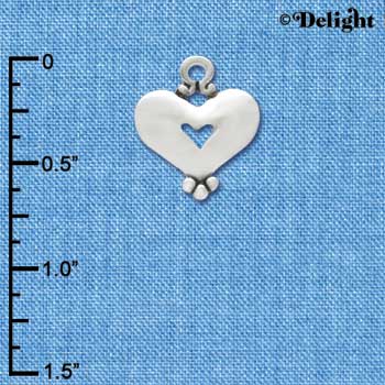 C3355+ - Large Silver Heart with Cutout - 2 Sided - Silver Charm