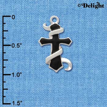 C3358 - Black Enamel Cross with Silver Banner - Silver Charm