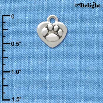 C3368+ - Mini Silver Heart with Paw - 2 Sided - Silver Charm