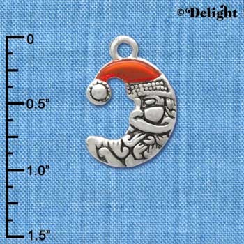 C3372+ - Small Crescent Moon Santa - 2 Sided - Silver Charm