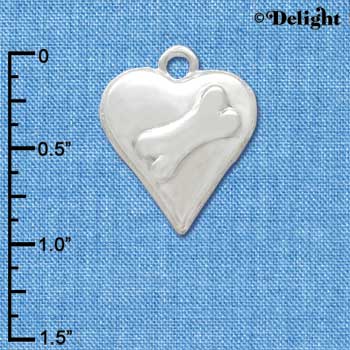 C3375 - Silver Heart with Raised Dog Bone - Silver Charm