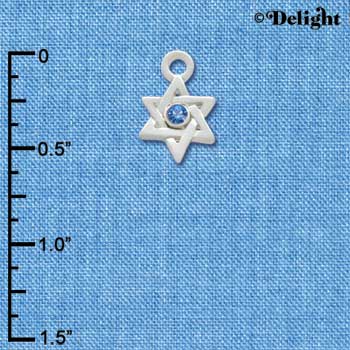 C3383 - Mini Silver Star of David with Blue Swarovski Crystal - Silver Charm