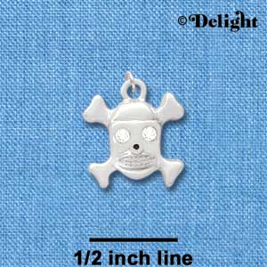 C3414 - Skull & Bones with Clear Swarovski Crystal Eyes - Silver Charm