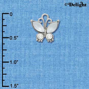C3492 tlf - Butterfly with Frosted White Resin Wings & Clear Swarovski Crystals - Im. Rhodium Charm
