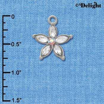 C3497 tlf - Flower with Clear Resin Petals and Clear Swarovski Crystal - Silver Charm