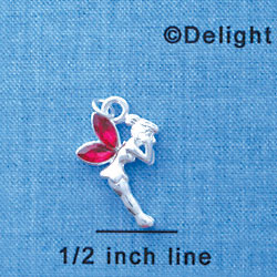 C3507 tlf - Small Silver Fairy with Magenta Resin Wings - Silver Charm