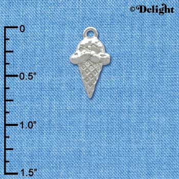 C3515 tlf - Silver Ice Cream Cone - 3-D - Silver Charm