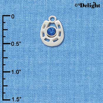 C3539 tlf - Small Silver Horseshoe with Blue Swarovski Crystal Center Stone - Silver Charm